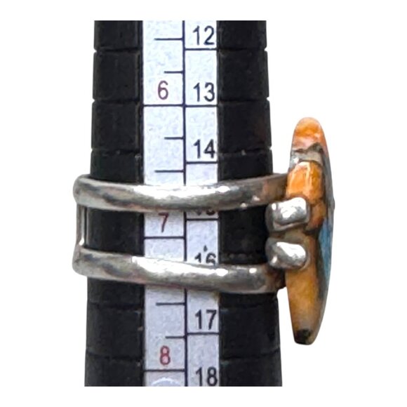 Southwestern Sterling Silver Marquise Inlay Ring Turquoise Spiny Oyster Shells 7 - Picture 5 of 9